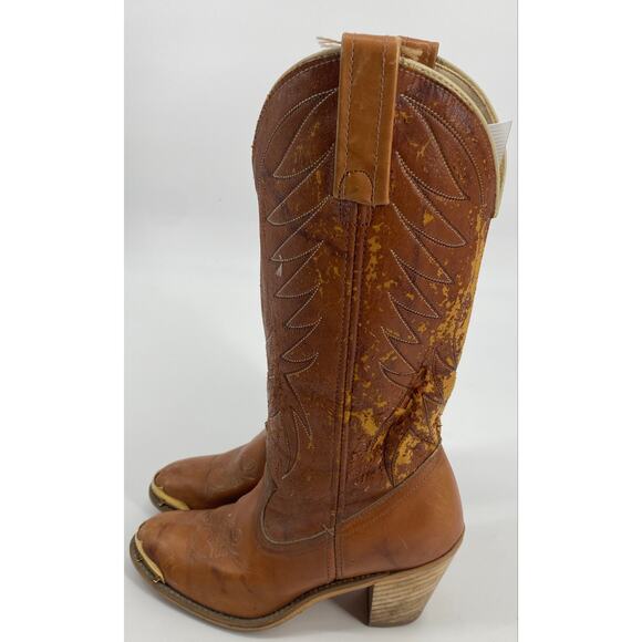 VTG Acme women 5M brown Western Cowboy heeled Leather round toe knee high Boots - Picture 5 of 10
